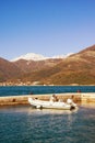 Mediterranean landscape on sunny winter day. Montenegro, Adriatic Sea. View of  Bay of Kotor near Tivat city Royalty Free Stock Photo