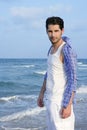 Mediterranean latin young man on beach