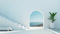 Mediterranean luxury gate wall to the sea view and stair - Santorini island style - 3D rendering