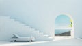 Mediterranean luxury gate wall to the sea view and stair - Santorini island style - 3D rendering