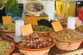 Rustic bowls with Mediterranean olives and tapas, Mallorca Royalty Free Stock Photo