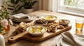 Mediterranean Mezze Platter with Dips and Flatbread Royalty Free Stock Photo