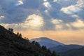 Mediterranean mountains during sunset with sun rays Royalty Free Stock Photo