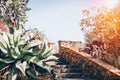 Mediterranean park, Spain, Catalonia, Barcelona. Old village Garden design Royalty Free Stock Photo