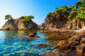 Mediterranean rocky coast with turquoise water in Lloret de Mar