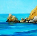 Mediterranean sea with a beach and bay, painting