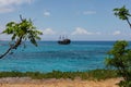 Cyprus, Protaras, May 2018. A pirate ship is sailing by the sea Royalty Free Stock Photo