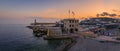 Mediterranean Sea with the lighthouse at sunset in the harbor, Nice, France Royalty Free Stock Photo