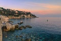 Mediterranean Sea and Mont Boron hill at sunset in Nice, South of France Royalty Free Stock Photo