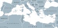 Mediterranean Sea region countries map Royalty Free Stock Photo