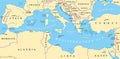 Mediterranean Sea Region Political Map Royalty Free Stock Photo