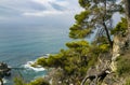 Mediterranean sea with rocky coast in Lloret de Mar located in popular Costa Brava Royalty Free Stock Photo