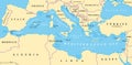 The Mediterranean Sea, political map with subdivisions Royalty Free Stock Photo