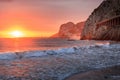 Mediterranean sea sunset at Port Ginesta beach, Sitges, Catalonia, Spain. Royalty Free Stock Photo
