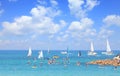 Mediterranean sea. Tel Aviv public sand beach Royalty Free Stock Photo