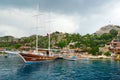 Mediterranean Sea, Turkey - May, 2013: Tourist sailing ships in