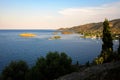 Mediterranean Sea view at sunset, island in Greece Royalty Free Stock Photo