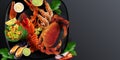 Mediterranean seafood - crab, lobster, shrimps and mussels with salad.