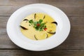 Mediterranean seafood cream soup with mussels