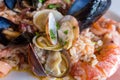 Mediterranean seafood dish. Risotto meal. Italian delicious cuisine.