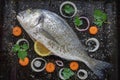 Mediterranean seafood. Fresh raw fish of gilt-head sea bream