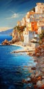 Mediterranean Seaside Painting With Tilt Shift Effect