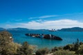 Mediterranean sky shipwreck formerly known as City of York sunken and abandoned at the bay of Eleusina, Attica, Greece Royalty Free Stock Photo