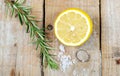 Mediterranean spices - rosemary, lemon, sea salt Royalty Free Stock Photo
