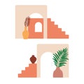 Mediterranean structure, dwelling, house. Elements of architecture and interior design. The southern landscape. Flat vector Royalty Free Stock Photo