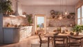 A Mediterranean-style kitchen with neon lights creating a warm and