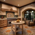 A Mediterranean-style kitchen with terra-cotta tiles, wrought iron accents, and vibrant mosaic patterns1