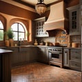 A Mediterranean-style kitchen with terra-cotta tiles, wrought iron accents, and vibrant mosaic patterns5