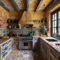 Mediterranean-style kitchen with terracotta tiles and iron accents Royalty Free Stock Photo