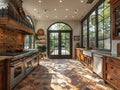 Mediterranean-style kitchen with terracotta tiles and iron accents Royalty Free Stock Photo