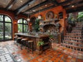 Mediterranean-style kitchen with terracotta tiles and iron accents Royalty Free Stock Photo