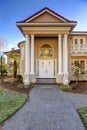 Mediterranean style waterfront home with columned porch Royalty Free Stock Photo