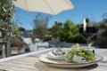 Mediterranean table decoration on a summer terrace Royalty Free Stock Photo