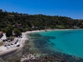 Mediterranean terrain Greek beach landscape drone shot. Royalty Free Stock Photo