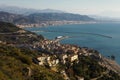 Mediterranean town of Vietri sul mare at the Amalfi coast and the gulf of Salerno in the background