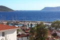 Mediterranean towns on the beach with red-tiled roofs. Yacht port in Kas, Turkey Royalty Free Stock Photo