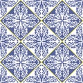 Mediterranean traditional blue and white tile pattern. Arabesque ceramic tile.