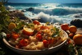 Mediterranean vibes raw pasta, cherry tomatoes, and peppers, seaside serenity