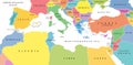 Mediterranean Basin, political map with different colored countries Royalty Free Stock Photo