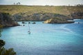 Sailing boat on blue mediterranean water in Ibiza island Royalty Free Stock Photo