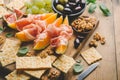 Mediterranian appetizers on old wooden table Royalty Free Stock Photo