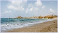 The Mediterranian sea and coastal panorama in Caesarea, Israel