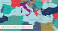 Mediterranian sea region detailed editable map Royalty Free Stock Photo