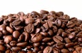 Medium brown fresh roasted coffee bean pile closeup