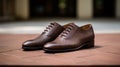 Medium Brown Leather Oxford With Geometric Precision And Italianate Flair