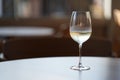 Medium close-up of a single white wine glass on a table with soft light Royalty Free Stock Photo